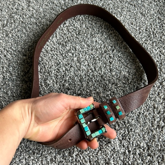 Turquoise Stone Brown Leather Belt